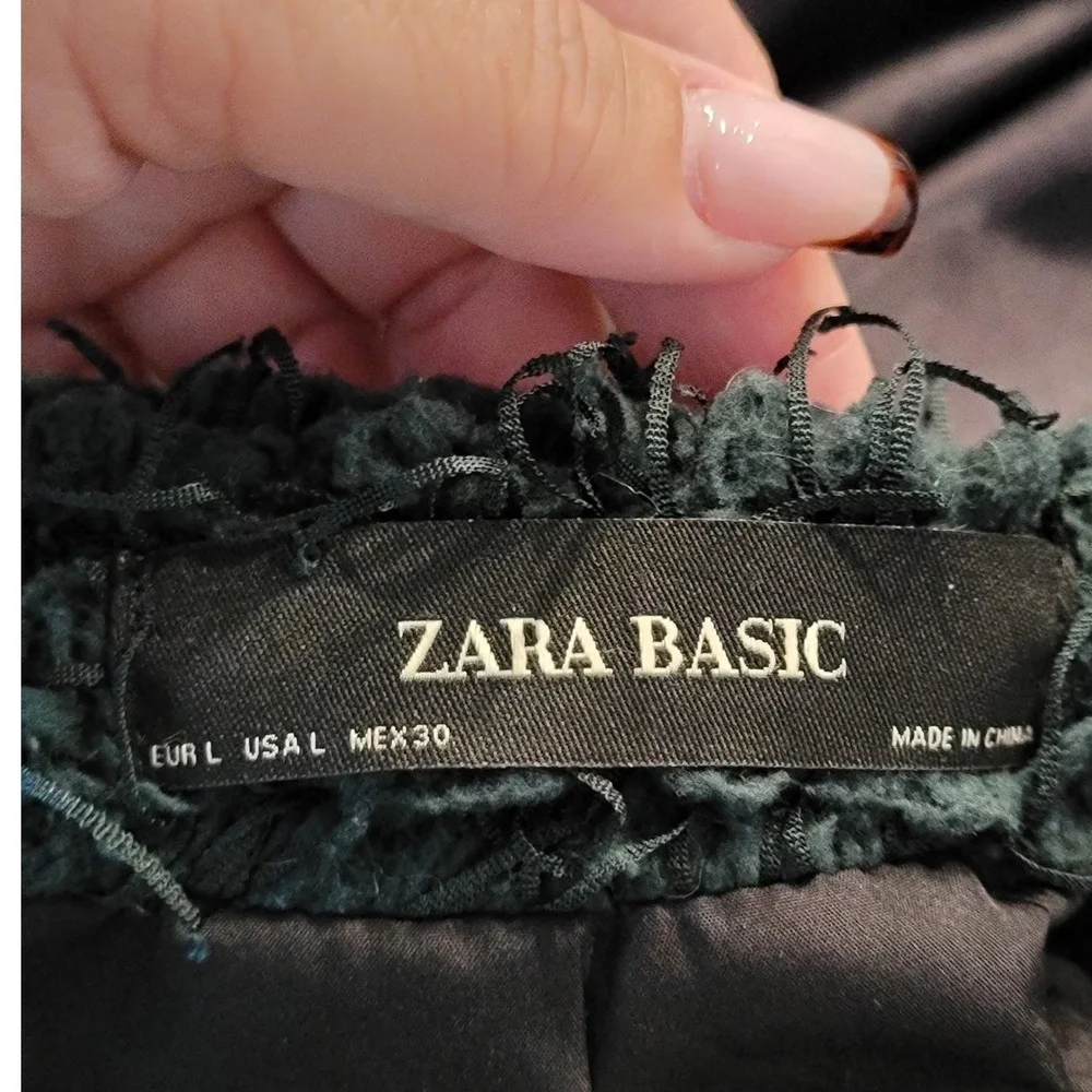 Zara Basic Forest‎ Green Shaggy Popcorn Knit Open Front Jacket Coat Womens Large